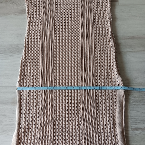 NEW Tahari Crochet Maxi Dress Scoopneck Sleeveless Swim Coverup Beige Tan Large - Picture 7 of 12